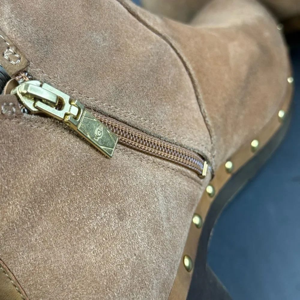 UGG Cam II Suede Sheepskin Clog Heel Ankle Booties Chestnut womens size 10